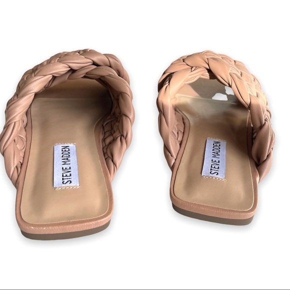 Steve Madden Board Sandals Marina Braided Slides Bohemian Nude Neutral Flats - Picture 5 of 6